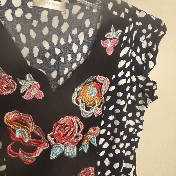 Kirundo Women's Ruffle Sleeve Embroidered Chest Animal Print Dress Size Small - Picture 3 of 11